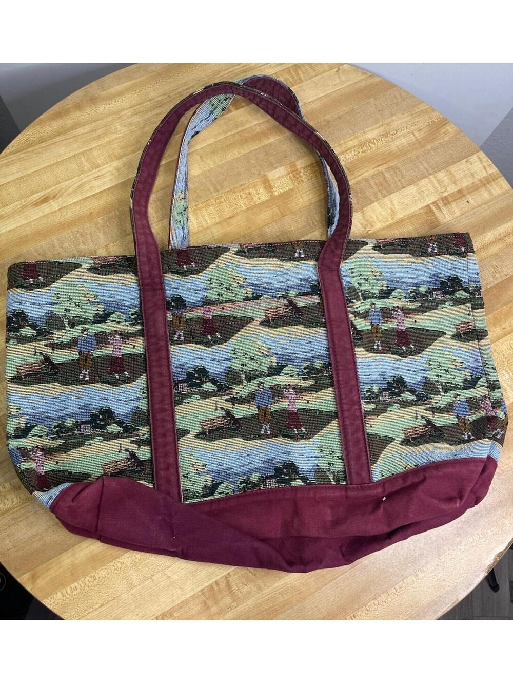 Vintage Golf Tapestry Tote Bag Green Straps Retro Sports Scene Y2K Kitschy